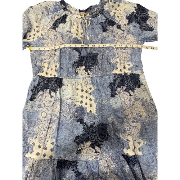 Frye and Co Boho Off-Shoulder Dress Blue White Patchwork Festival Womens Size 1X - Picture 6 of 7